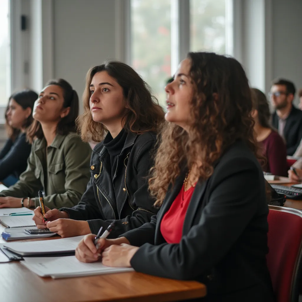 Students attending investing seminar in Albania