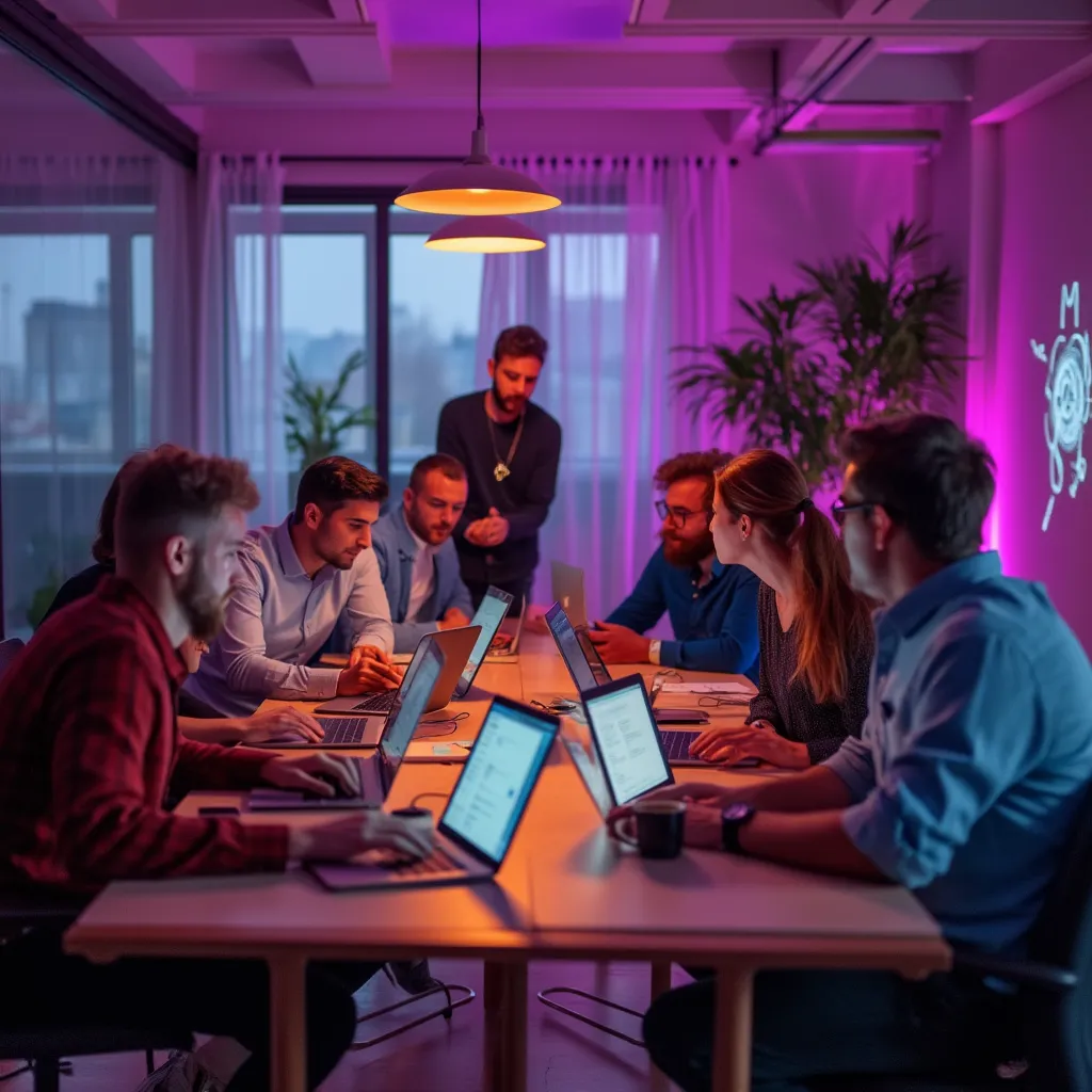 Albanian fintech startup team meeting in office setting
