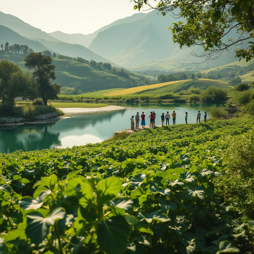 Scenic agritourism farm by a tranquil Albanian lake